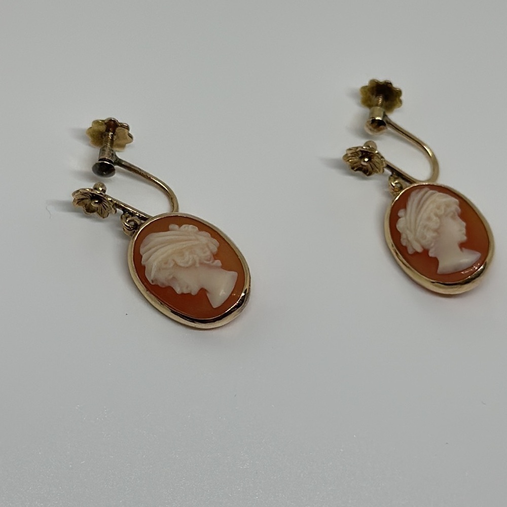 VINTAGE 14K real solid gold camafeo earrings - Picture 11 of 16